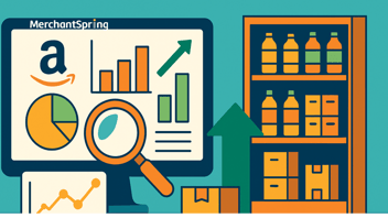 A flat-style digital illustration showing Amazon boxes, analytics dashboards, merchandising shelves, and upward arrows symbolizing vendor profit growth through data accuracy
