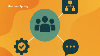 A digital illustration featuring interconnected icons representing teamwork, analytics, and communication, symbolizing scalable account management strategies within Amazon agencies