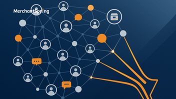 Abstract digital illustration of a connected seller community network, with symbolic growth pathways branching into a strategic conversion funnel—representing agency-led community building
