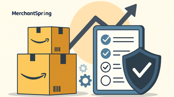 A flat-style digital illustration shows Amazon shipping boxes, digital compliance checklists, and protective shield icons symbolizing vendor defense against ASN 2.0 shortage claims and profitability risks in 2024