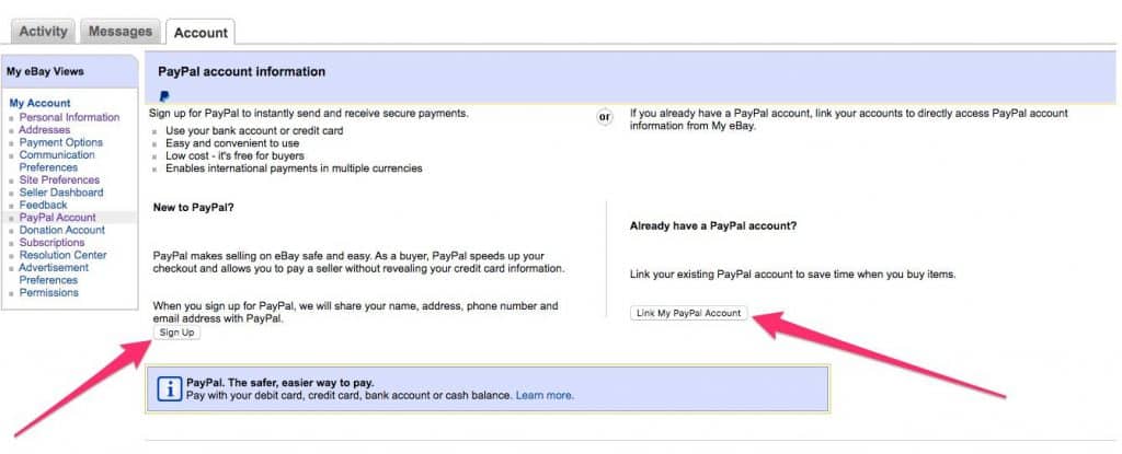 Linking your eBay account to Paypal